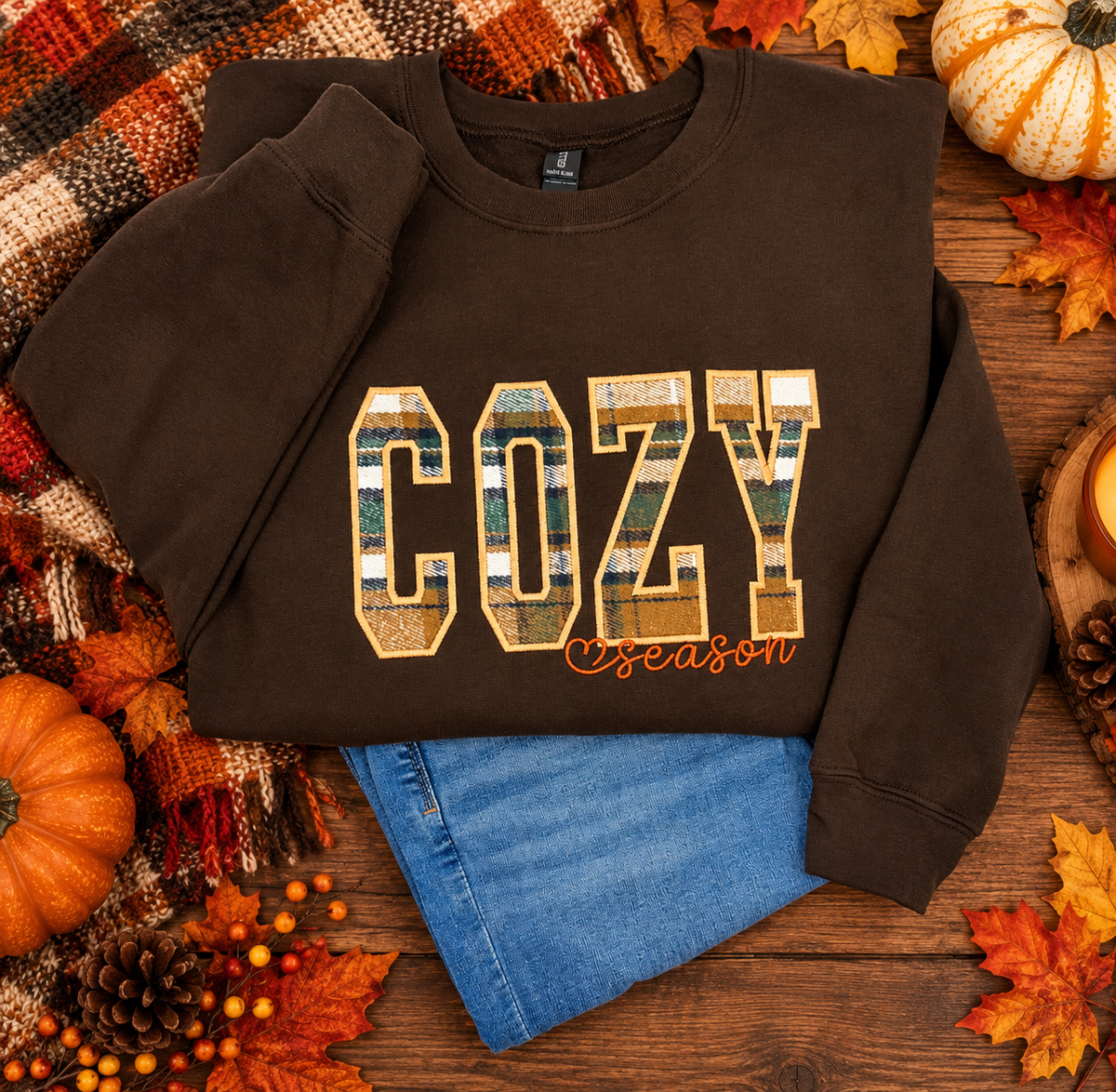 Cozy Season Embroidered Sweatshirt, Fall Crewneck, Comfy Season Shirt, Gift for Her