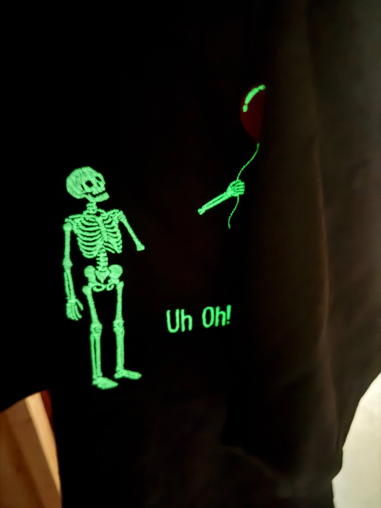 Embroidered Skeleton with a balloon | Glow in the Dark Embroidered Shirt