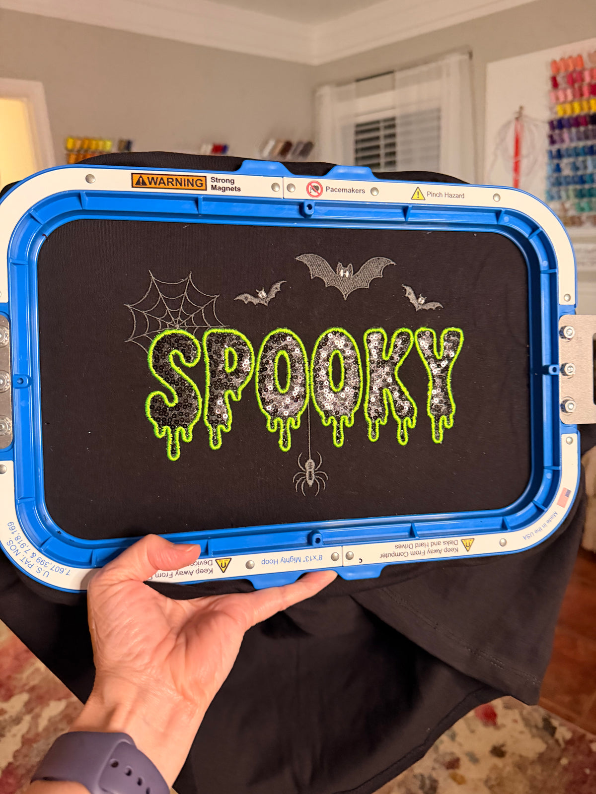 Spooky Embroidered Halloween Sweatshirt | Embroidered Halloween Shirt | Sequin Spooky Shirt