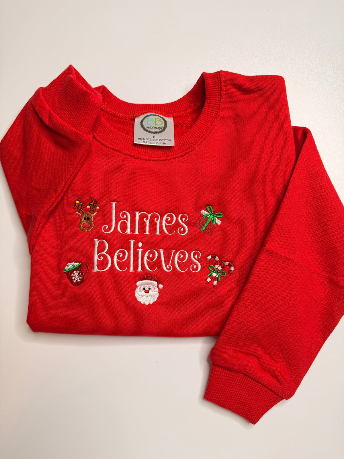Christmas Embroidered Red Crewneck Youth Sweatshirt