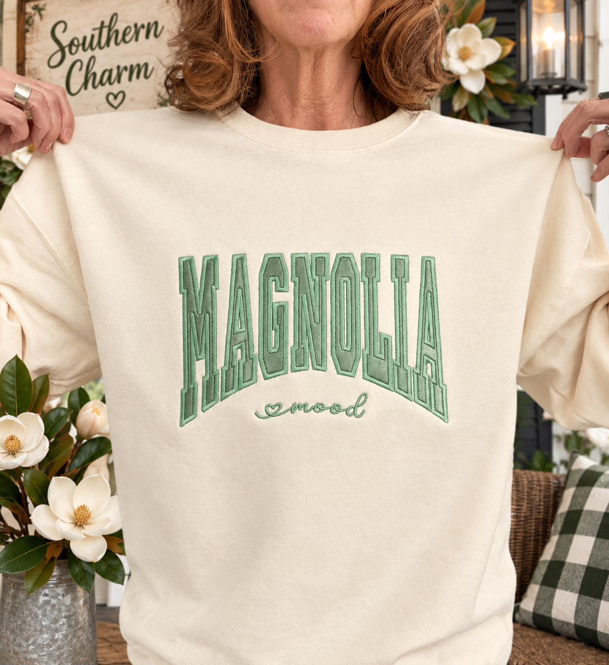 Embroidered Magnolia Mood Sweatshirt, Southern Charm Crewneck, Gift for Her