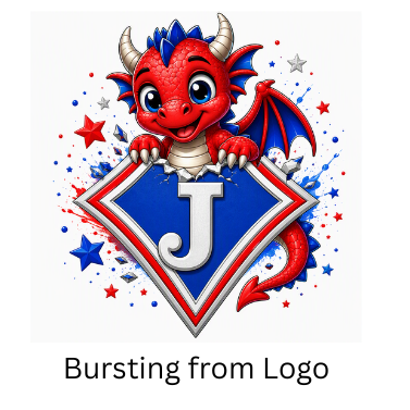 Youth Moisture Wicking Polo with DTF print of cute Dragon Bursting from Logo