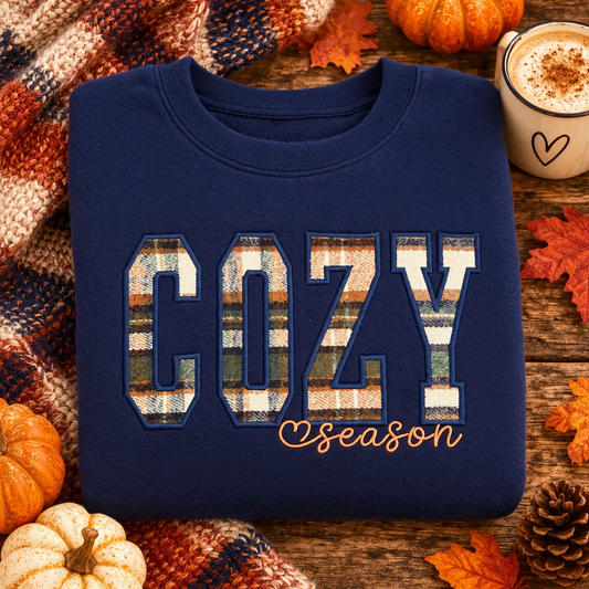 Cozy Season Embroidered Sweatshirt, Fall Crewneck, Comfy Season Shirt, Gift for Her
