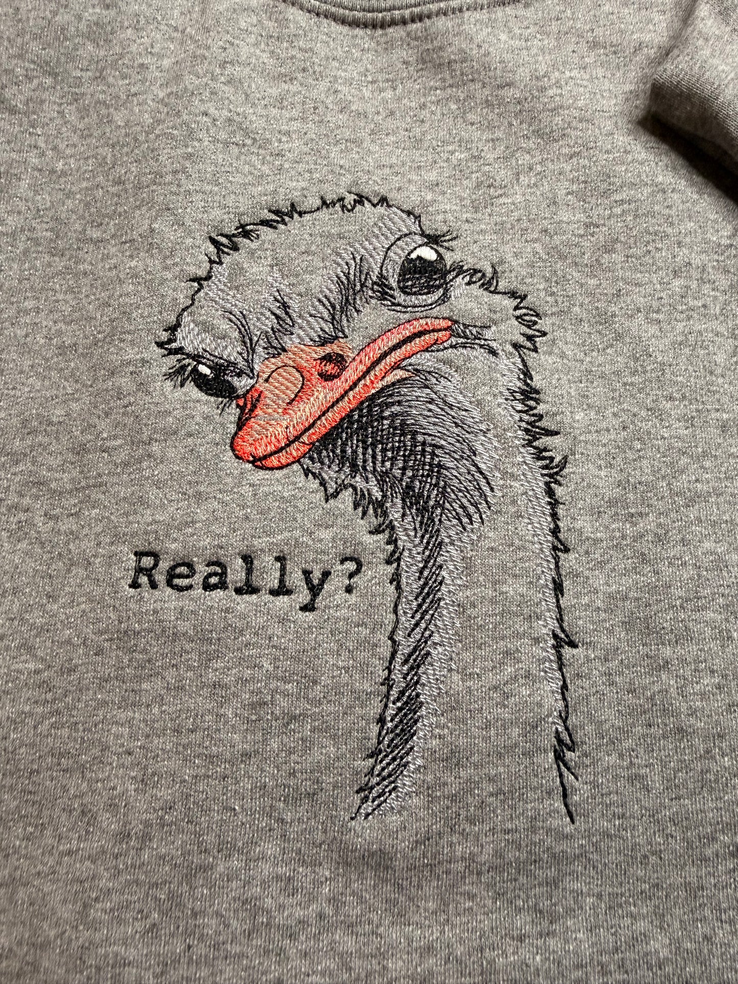 Embroidered Ostrich Sweatshirt, Funny Pun Crewneck, Sarcastic Humor
