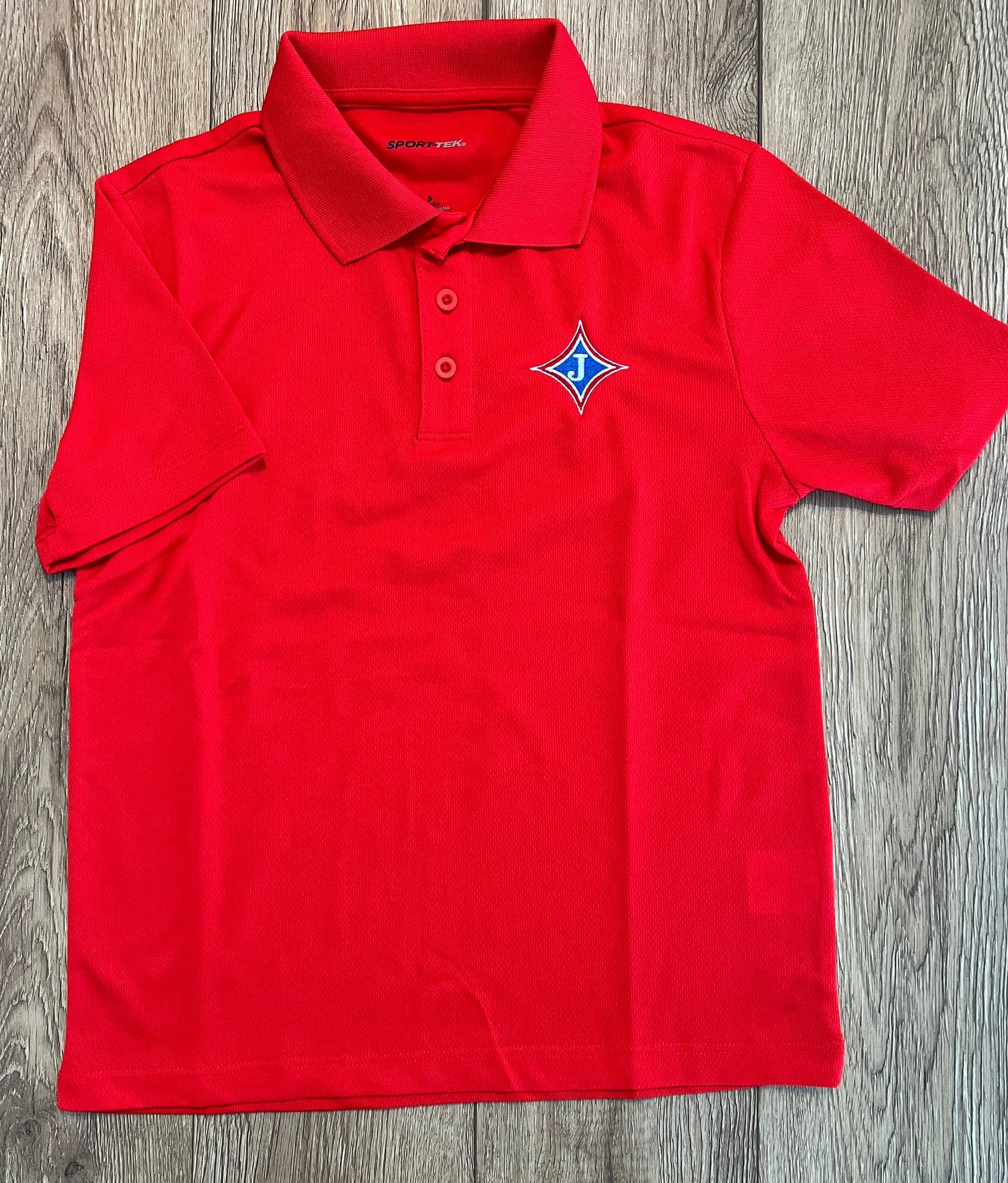 Youth Short Sleeve Moisture Wicking Polo with school logo
