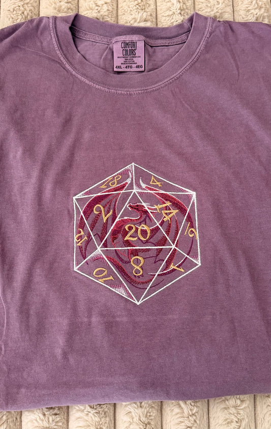 D20 Gamer Dragon Dice - Embroidered Gaming T-Shirt
