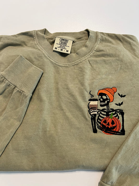 Skeleton With Coffee Long Sleeve T-Shirt