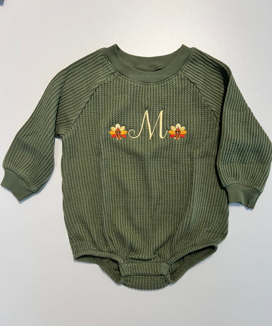 Thanksgiving Turkey Long-Sleeve Fleece One-Piece Romper