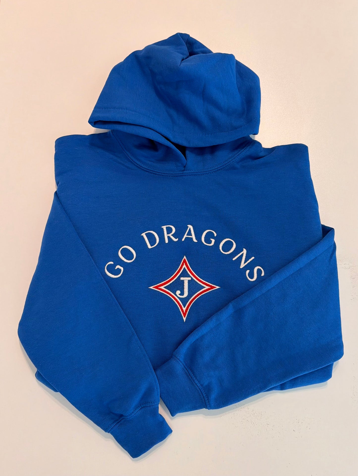 Youth Hooded Sweatshirt with Jefferson Logo and Go Dragons
