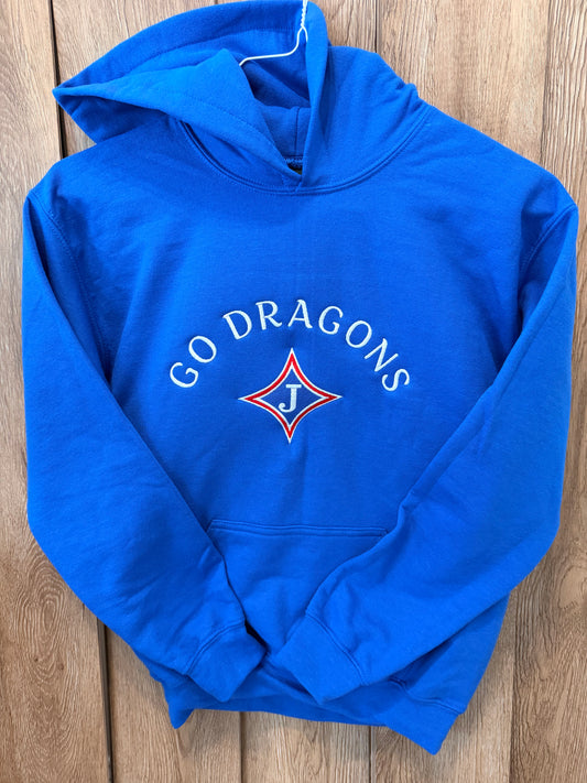 Youth Hooded Sweatshirt with Jefferson Logo and Go Dragons