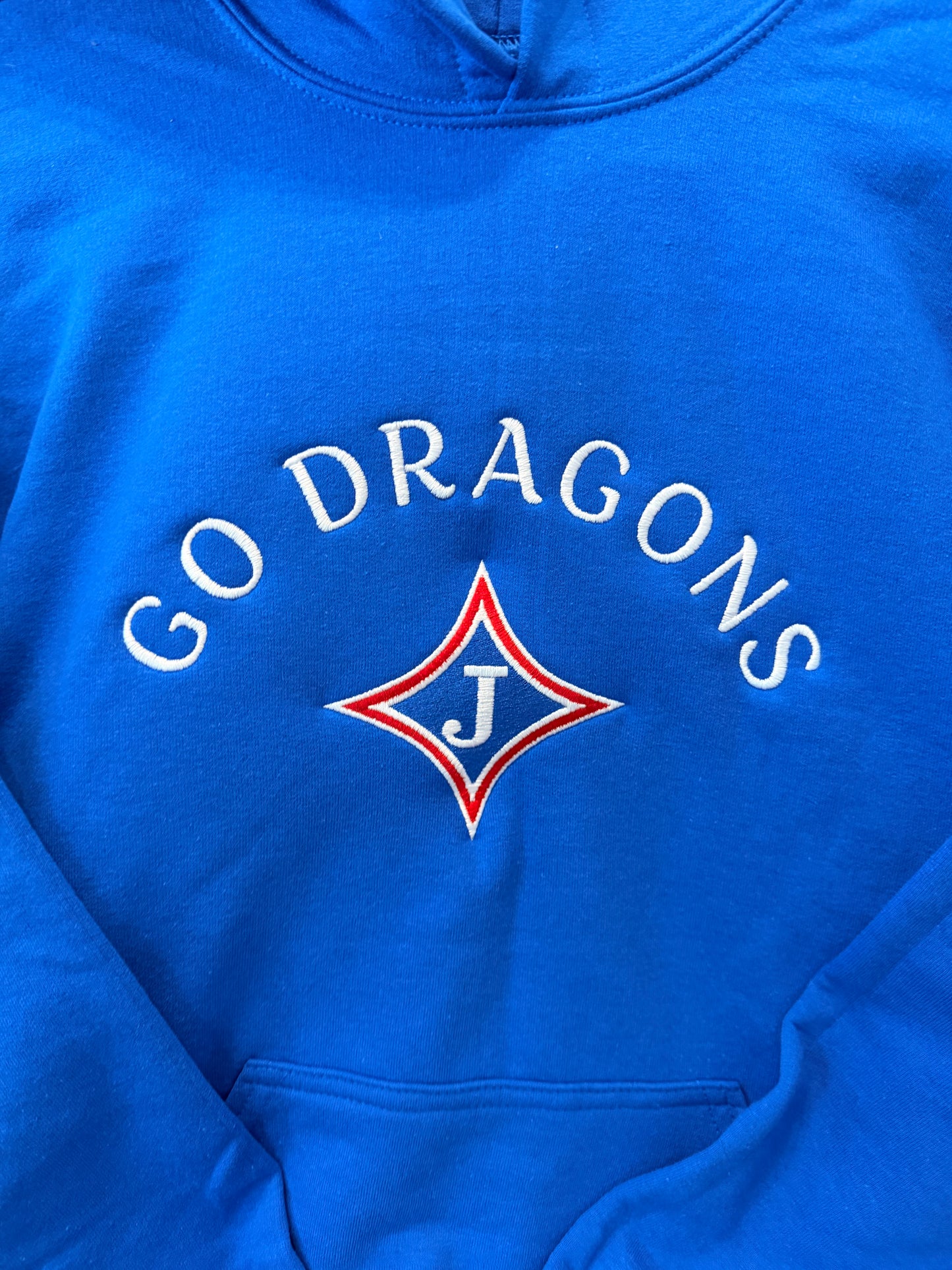 Youth Hooded Sweatshirt with Jefferson Logo and Go Dragons
