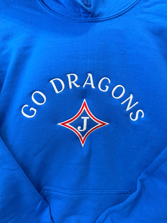 Youth Hooded Sweatshirt with Jefferson Logo and Go Dragons