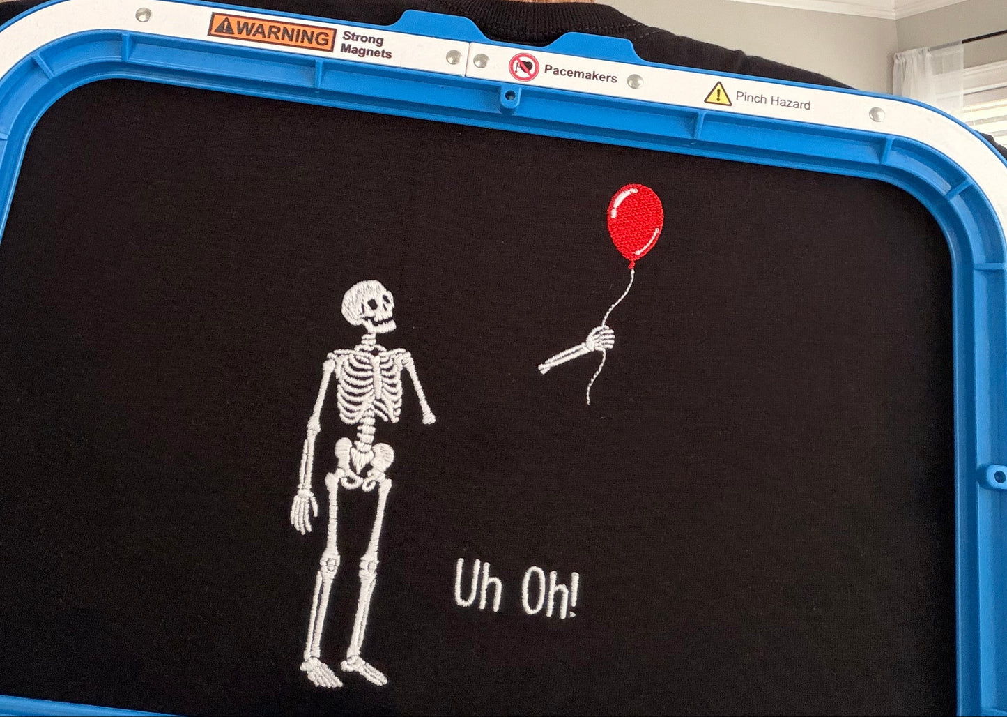 Embroidered Skeleton with a balloon | Glow in the Dark Embroidered Shirt