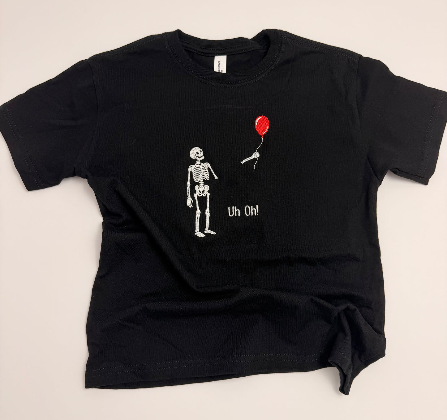 Embroidered Skeleton with a balloon | Glow in the Dark Embroidered Shirt