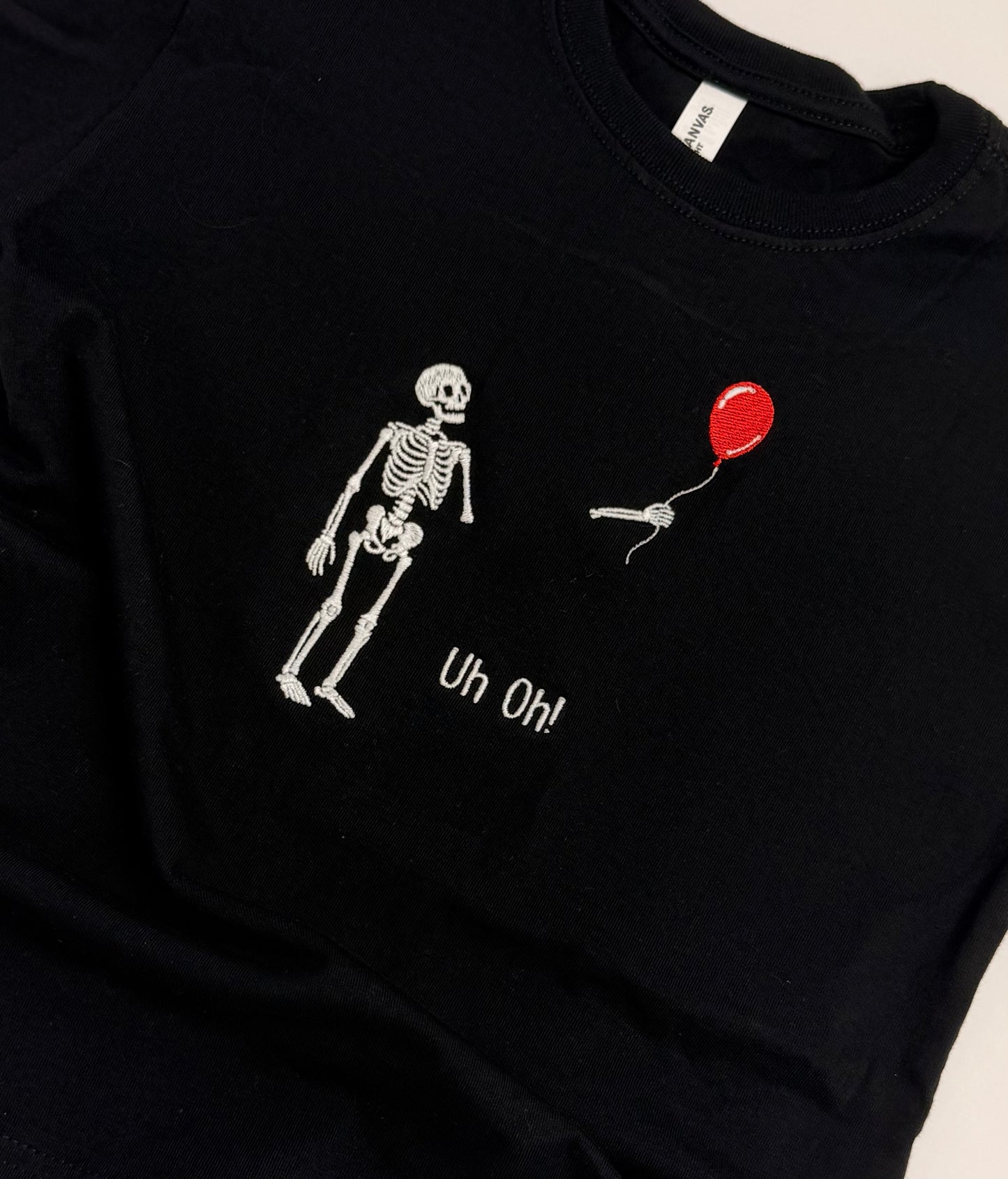 Embroidered Skeleton with a balloon | Glow in the Dark Embroidered Shirt
