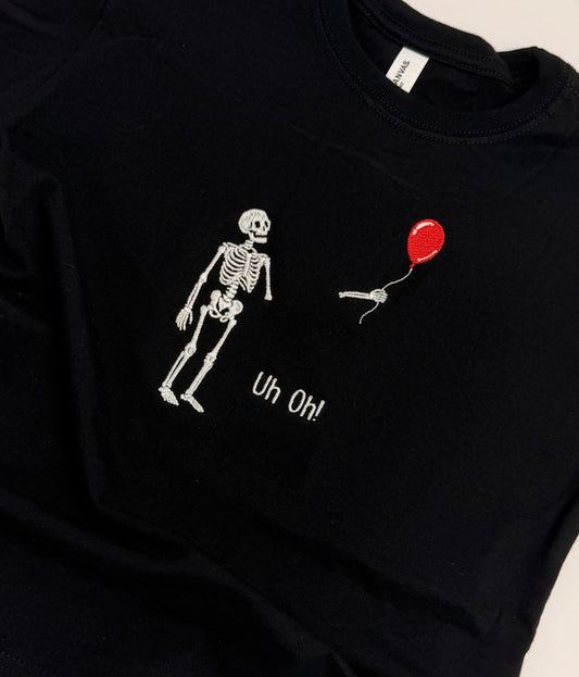 Embroidered Skeleton with a balloon | Glow in the Dark Embroidered Shirt
