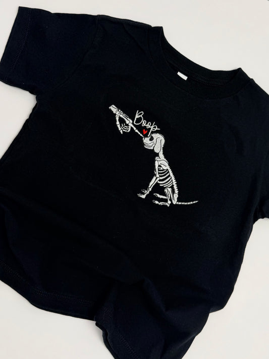 Embroidered Skeleton Dog Nose Boop | Glow in the Dark Embroidered Shirt |Spooky Season Top