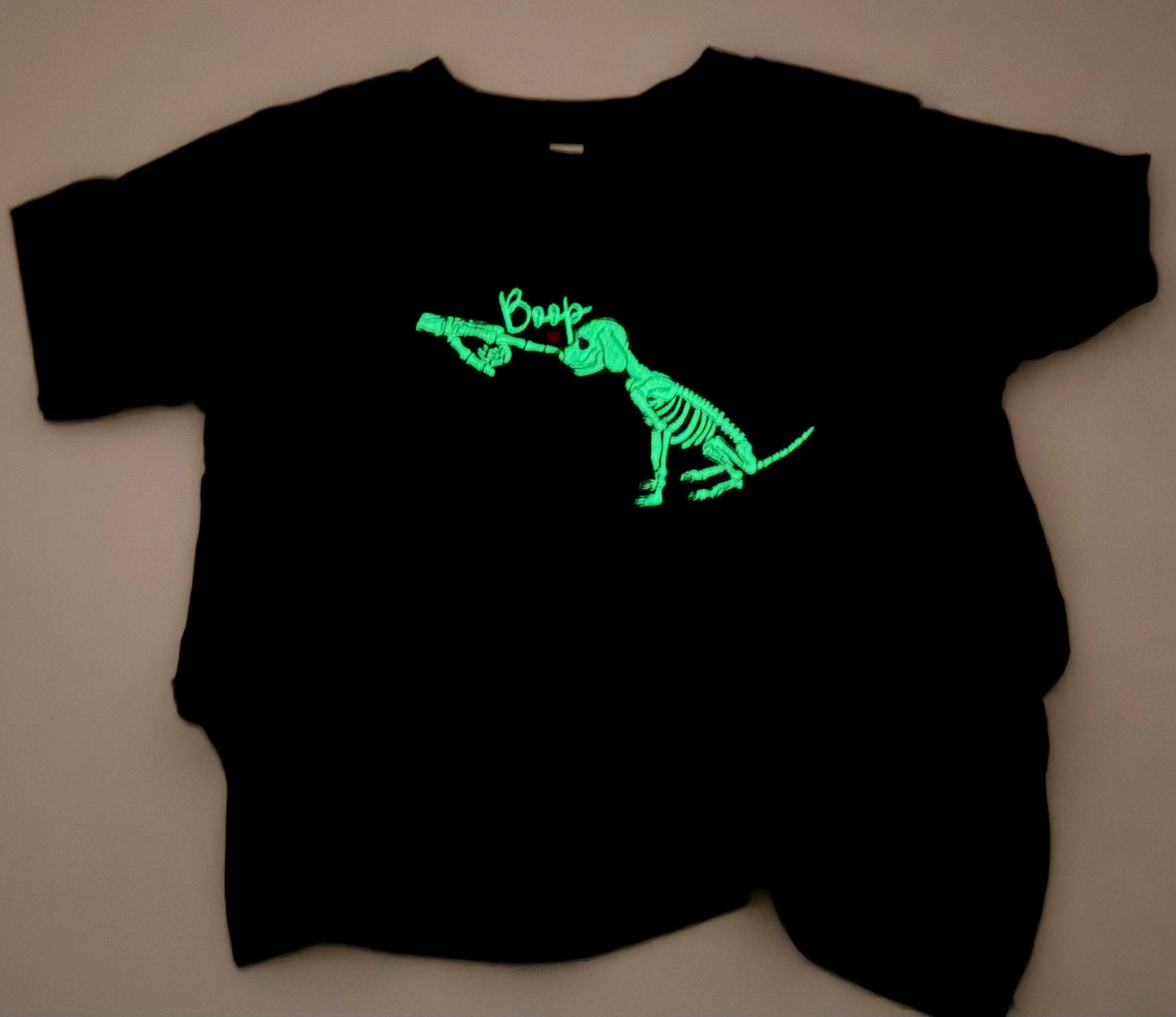 Embroidered Skeleton Dog Nose Boop | Glow in the Dark Embroidered Shirt |Spooky Season Top