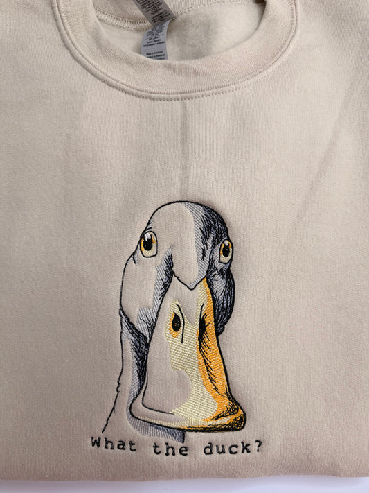 Embroidered Duck Sweatshirt, Funny Pun Crewneck, Sarcastic Humor