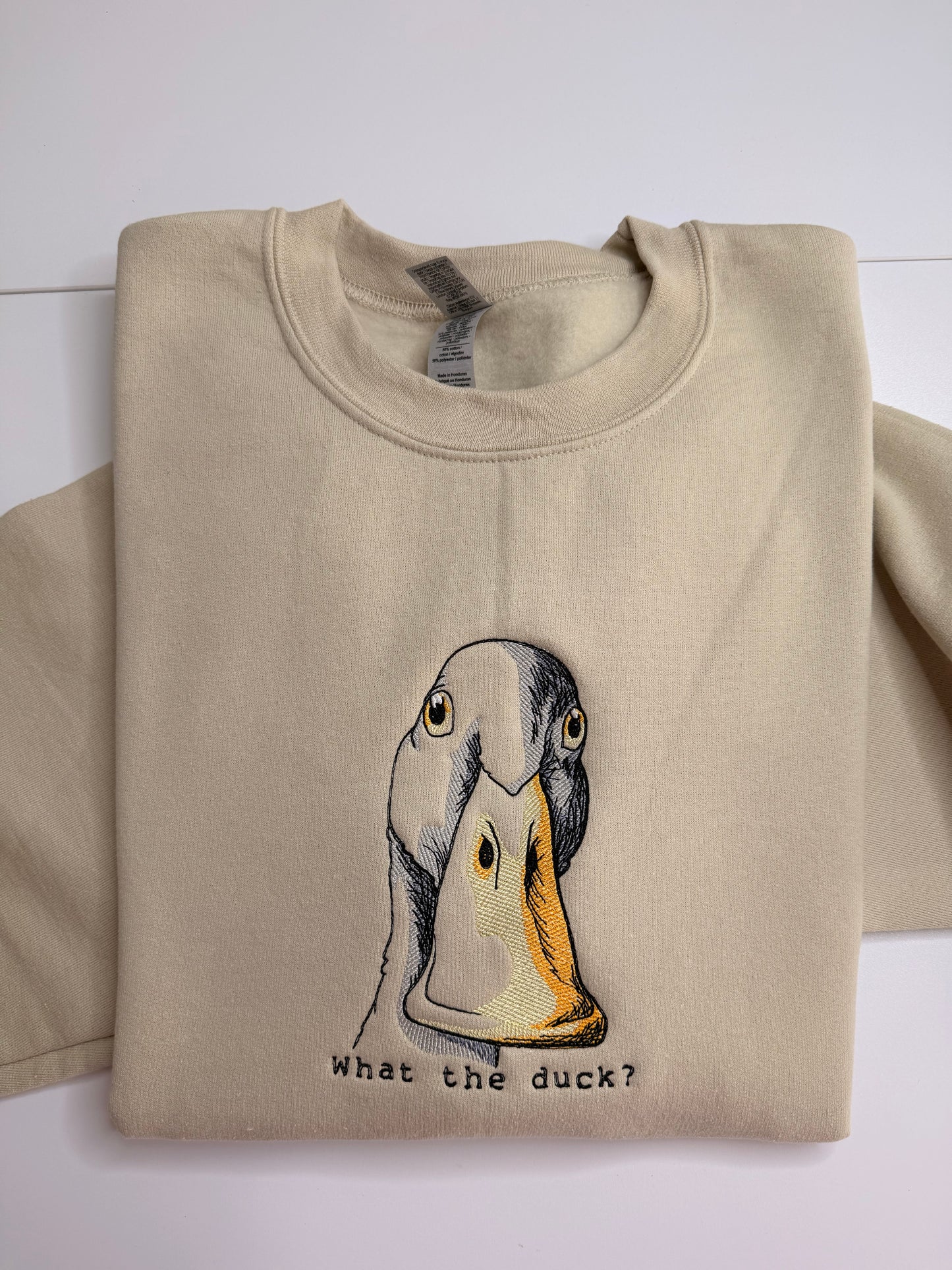 Embroidered Duck Sweatshirt, Funny Pun Crewneck, Sarcastic Humor