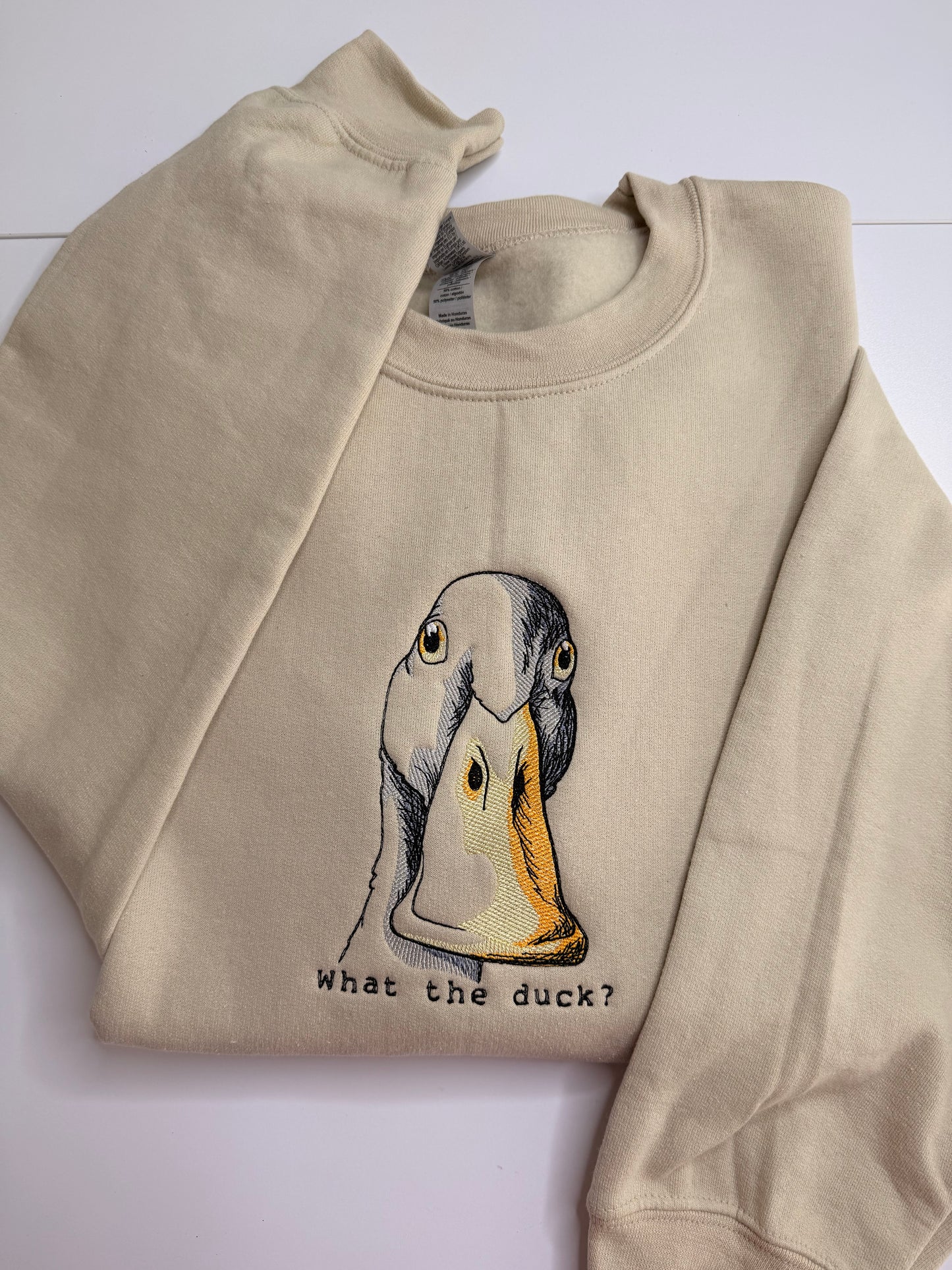 Embroidered Duck Sweatshirt, Funny Pun Crewneck, Sarcastic Humor