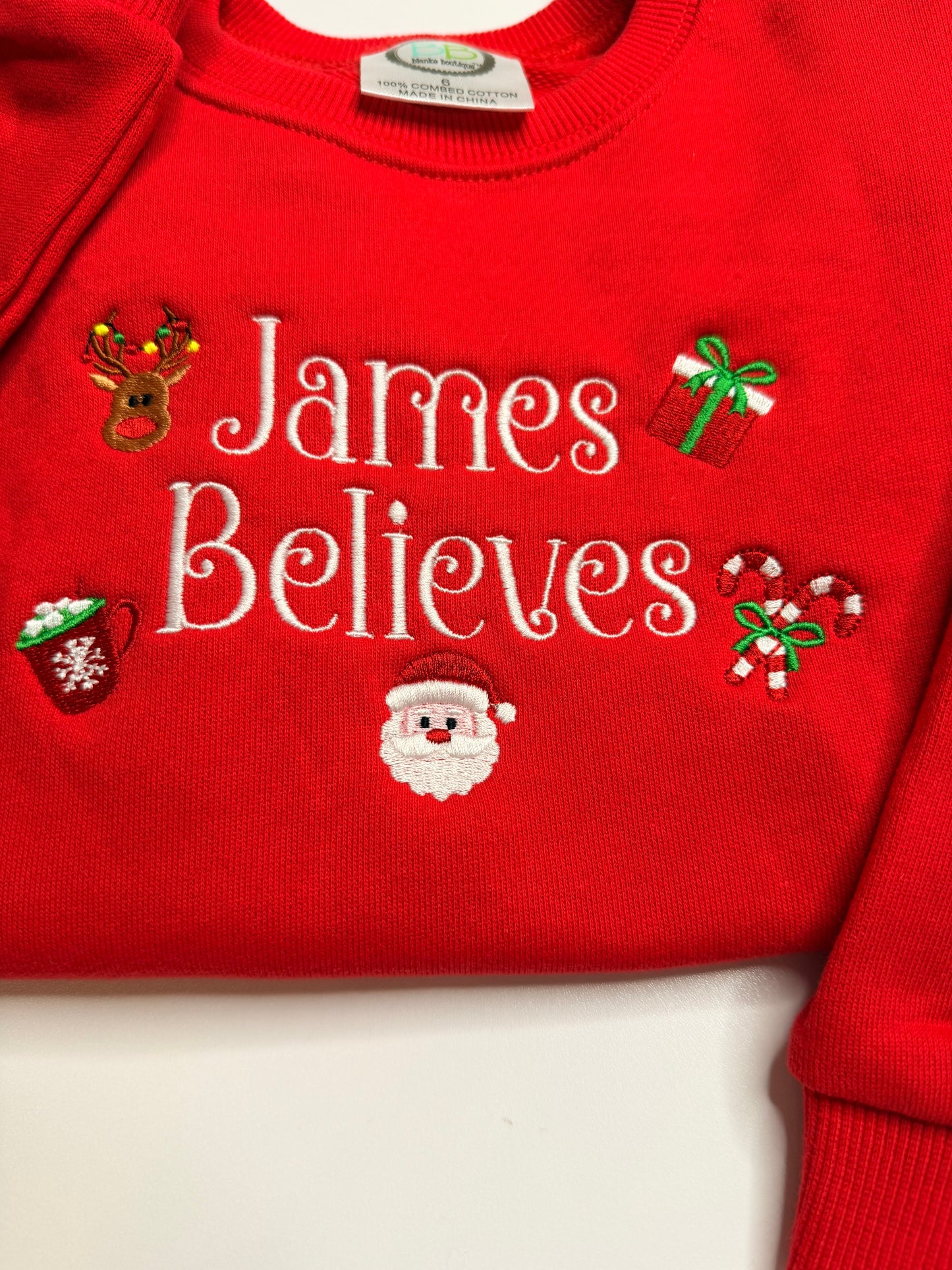 Christmas Embroidered Red Crewneck Youth Sweatshirt