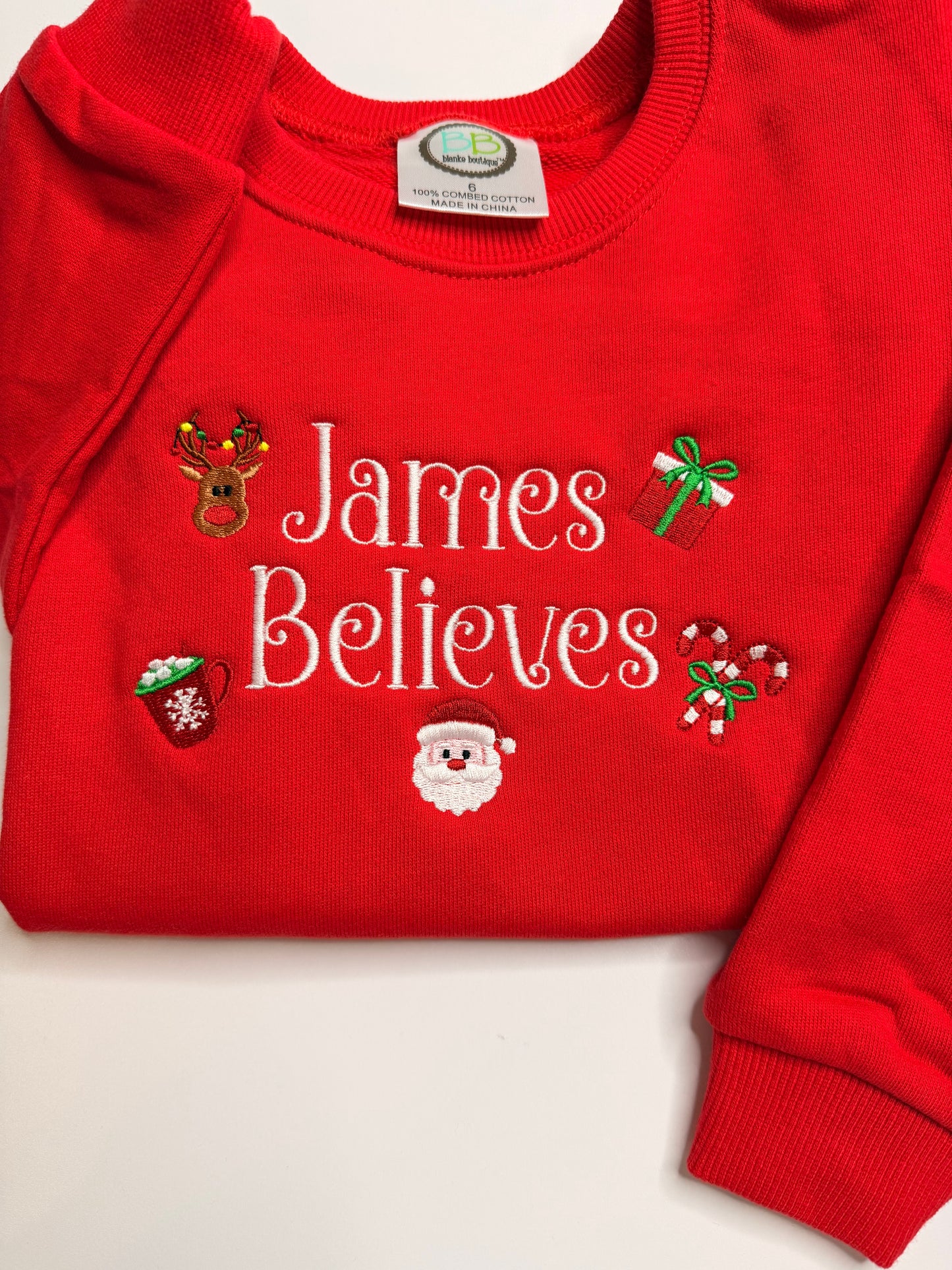 Christmas Embroidered Red Crewneck Youth Sweatshirt