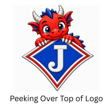 Youth Moisture Wicking Polo with DTF print of cute Dragon Peeking over Logo