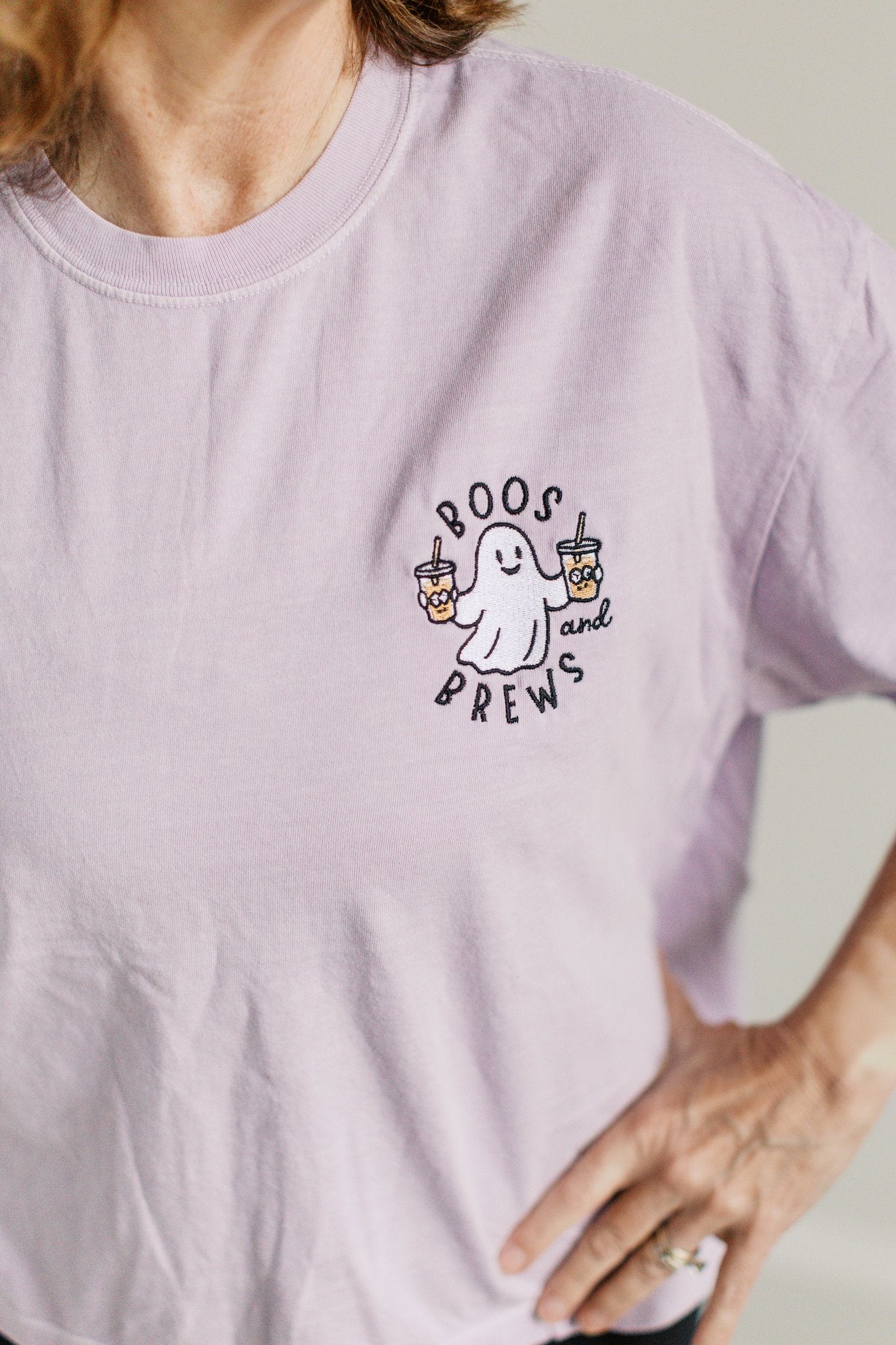 Embroidered Ghost Coffee Halloween Shirt | Fall Season Top | Embroidered Halloween Shirt