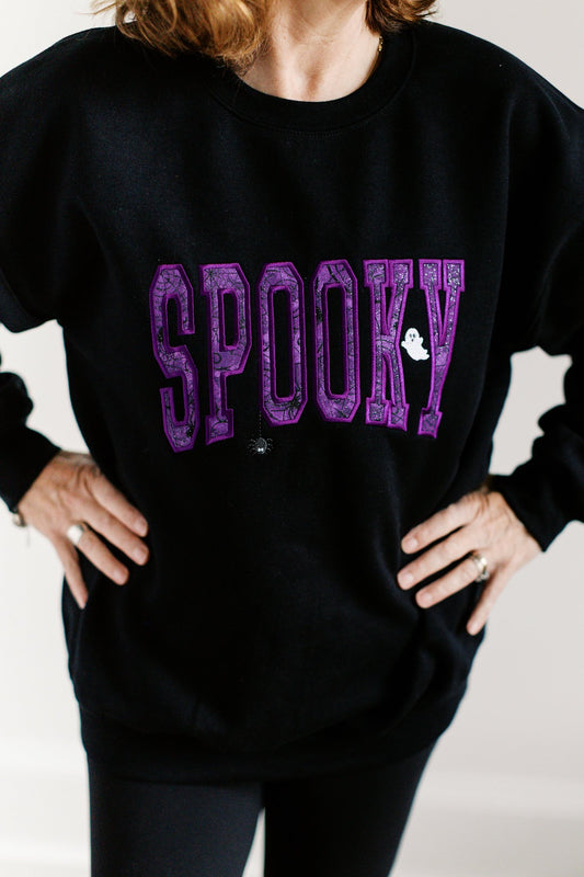 Embroidered Spooky Halloween Sweatshirt | Fall Season Top | Embroidered Halloween Shirt