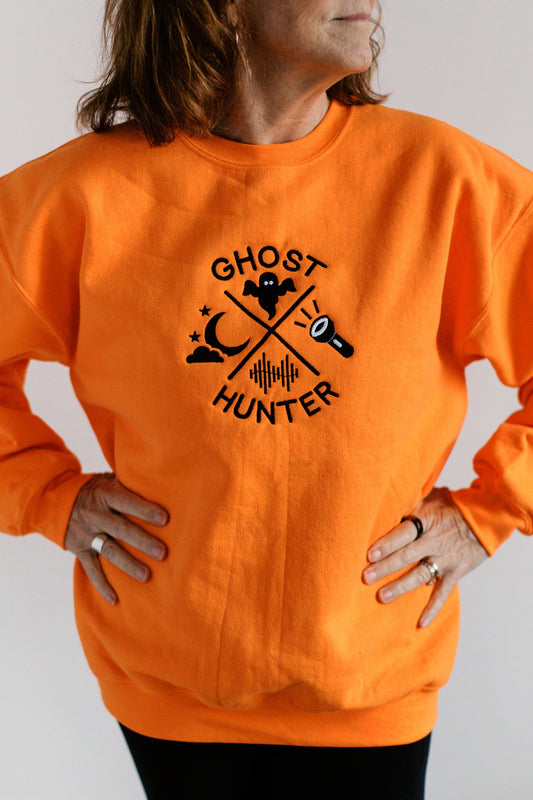 Embroidered Ghost Hunter Halloween Sweatshirt | Fall Season Top | Embroidered Halloween Shirt