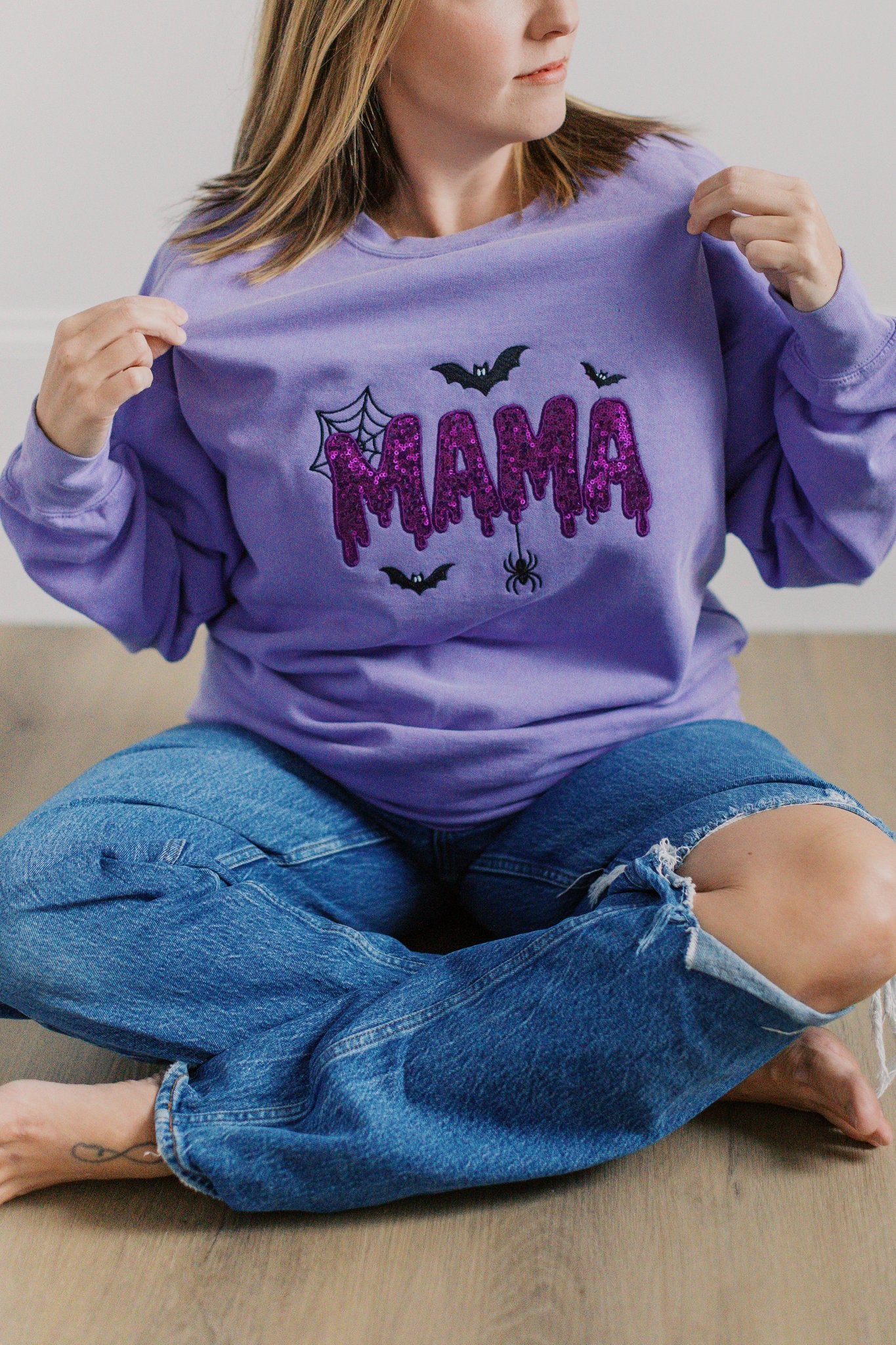 Mama Embroidered Halloween Sweatshirt | Fall Season Top | Embroidered Halloween Shirt