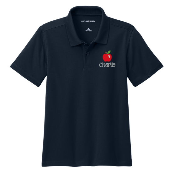 Youth Short Sleeve Moisture Wicking Polo with Embroidered Apple and Name