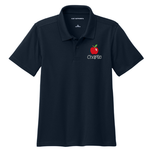 Youth Short Sleeve Moisture Wicking Polo with Embroidered Apple and Name