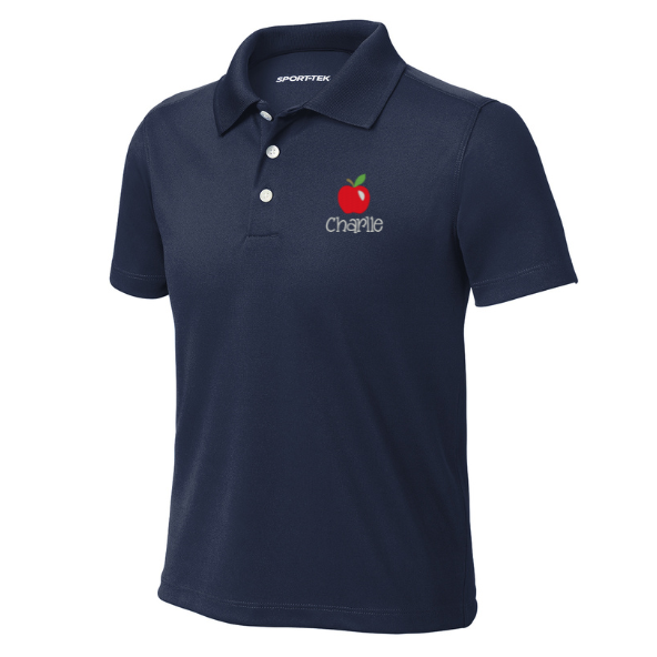 Youth Short Sleeve Moisture Wicking Polo with Embroidered Apple and Name